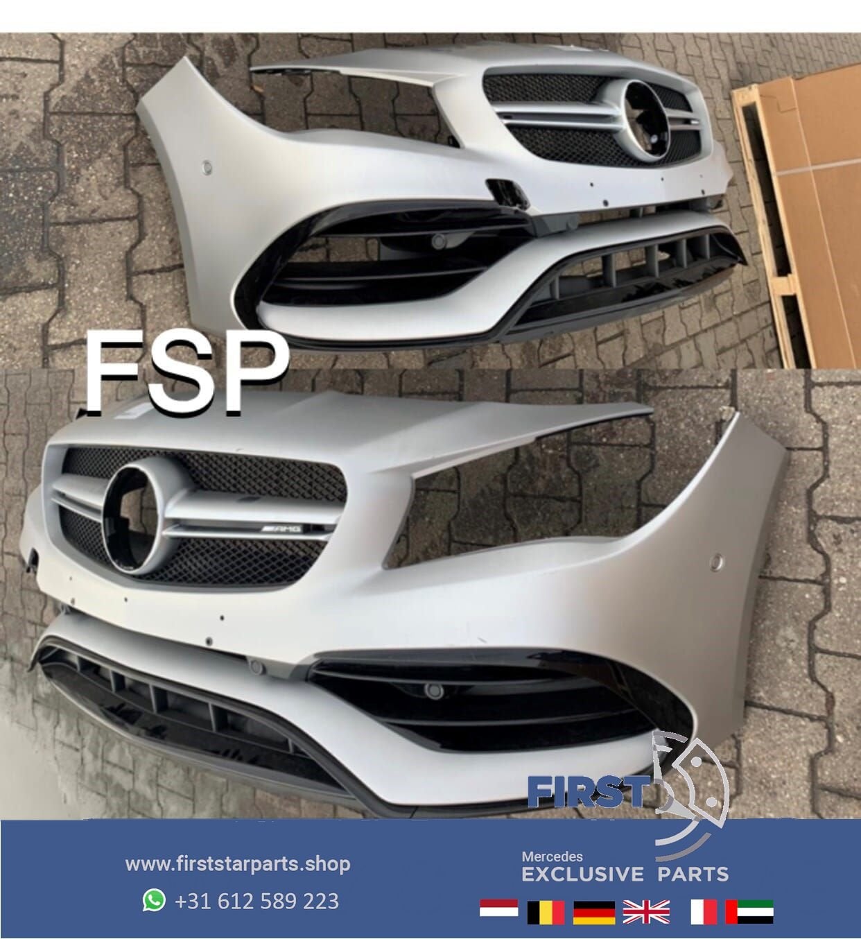W117 CLA45 FACELIFT 45 AMG VOORBUMPER ZWART COMPLEET + AMG G, Utilisé, -, Avant, -