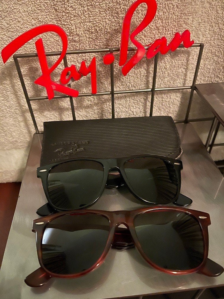 Vintage SETJE B&L Ray-Ban Wayfarer II zwart en tortoise W8W9, Gebruikt, Zonnebril, Overige kleuren, Ophalen of Verzenden