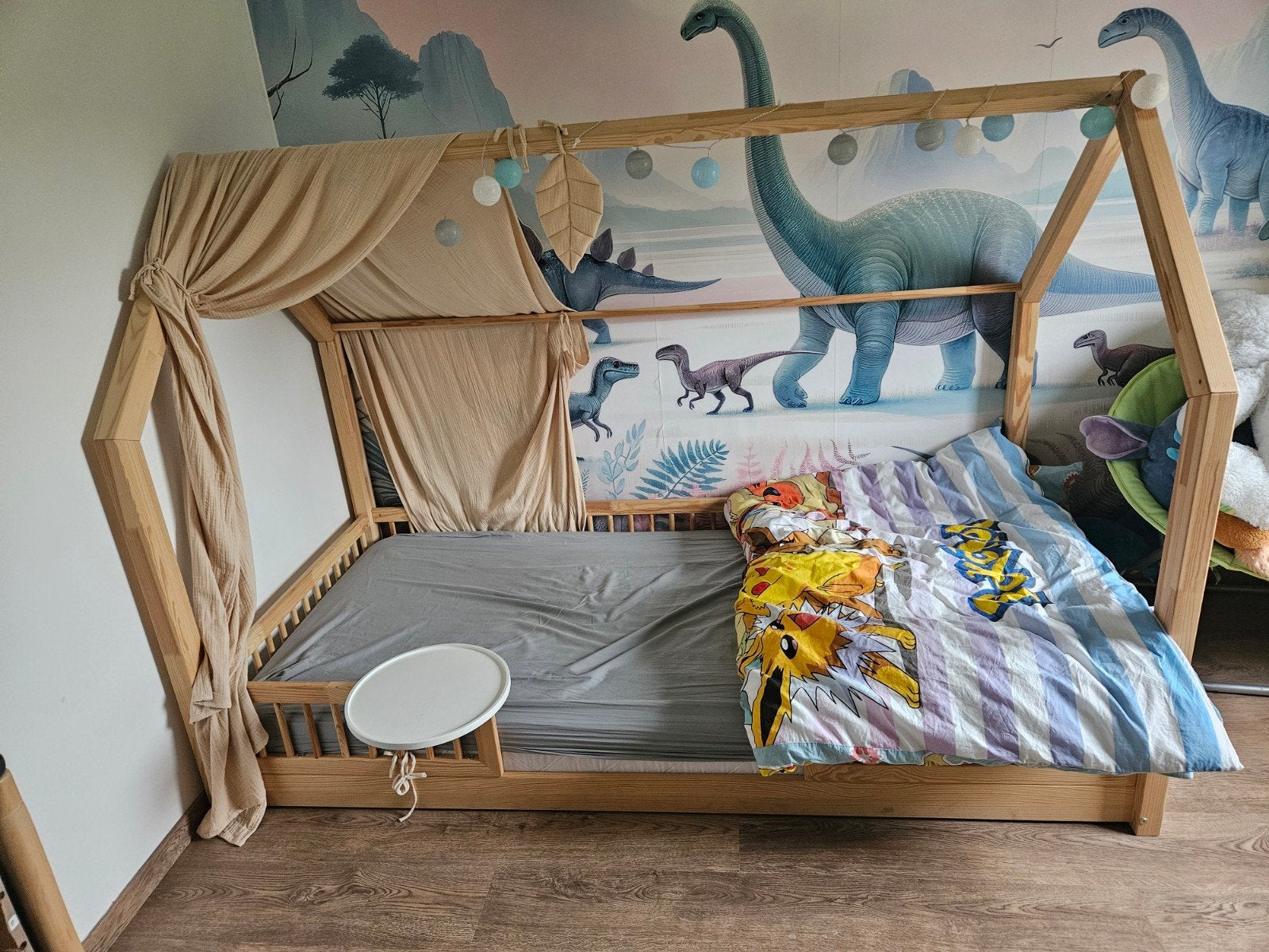 Lit cabane 90x190 + matelas + ciel de lit, Ophalen, 85 tot 100 cm, Gebruikt, Hoogslaper of Stapelbed