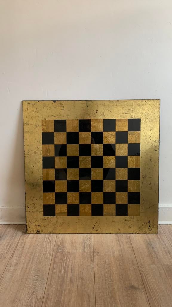 Plateau de jeu d'échecs en verre, Doré, Autres styles, 71 cm, Objet de décoration
