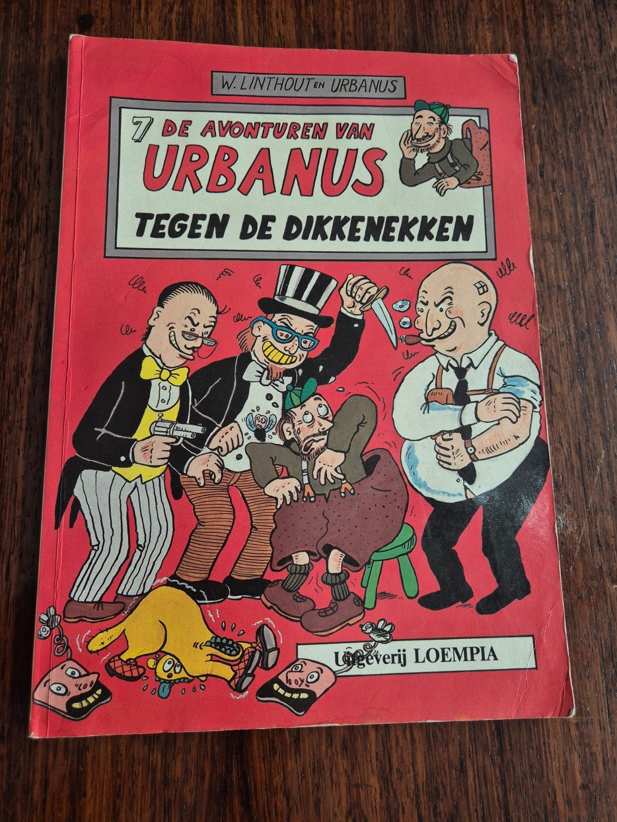 urbanis tegen de dikkenekken gesigneerd met tekening 7. 1984, Boeken, Gelezen, Urbanus; W. Linthout, Eén stripboek, Ophalen of Verzenden