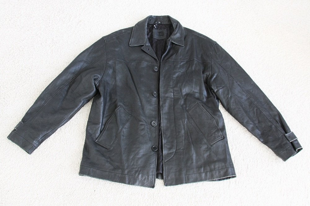 Belle veste pour homme WE en cuir vintage lisse (XL) €50, -, WE, Taille 56/58 (XL), Porté, Noir