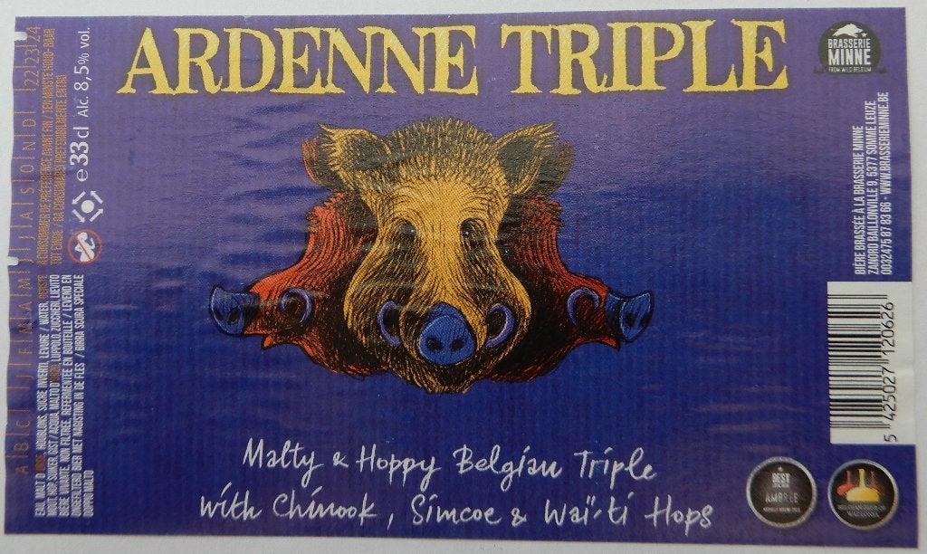 Etiquette bière Ardenne Tripel brasserie Minne (7s6), Enlèvement ou Envoi, Utilisé