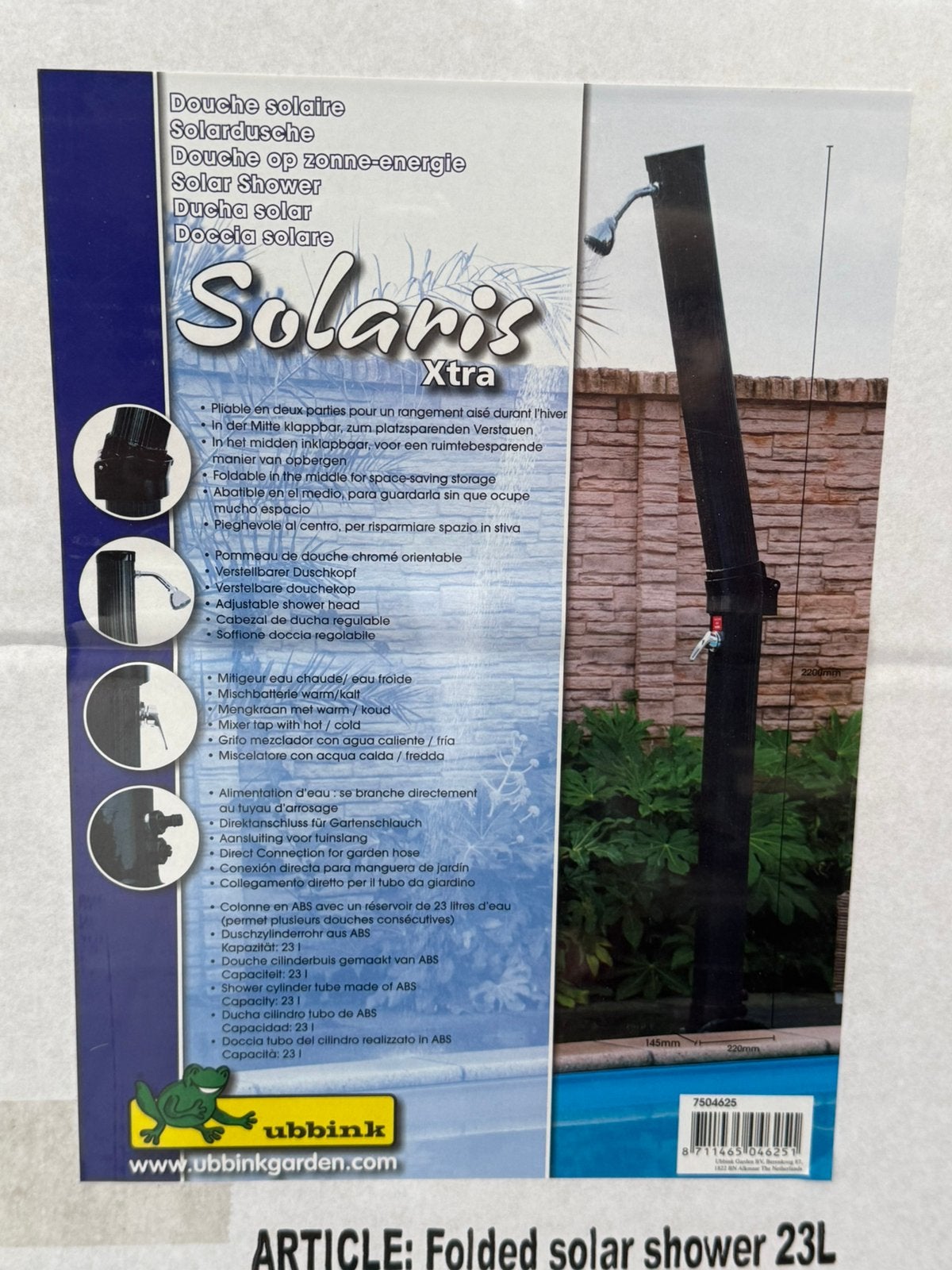 Ubbink Solaris XTRA 23L – nieuwe solar buitendouche, Tuin en Terras, Ophalen, Opvouwbaar, Overige typen, Minder dan 4 meter