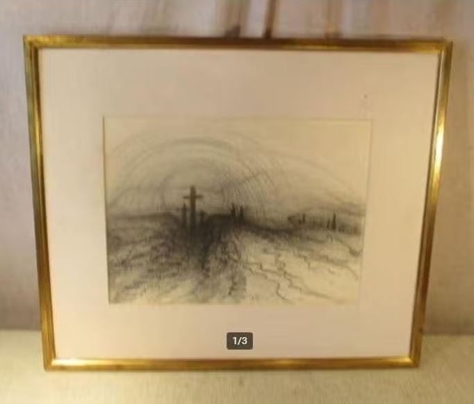 Mooi Moderne Tekening 'Kruisen en Mensen' - Rita Toelen, Antiquités & Art, Art | Dessins & Photographie, Enlèvement ou Envoi, Dessin