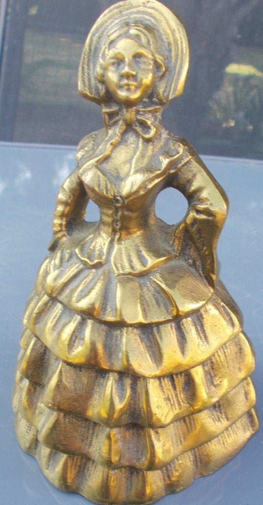 Ancienne clochette de table -laiton ,Femme - robe crinoline, Antiquités & Art, Antiquités | Bronze & Cuivre, Bronze, Enlèvement ou Envoi