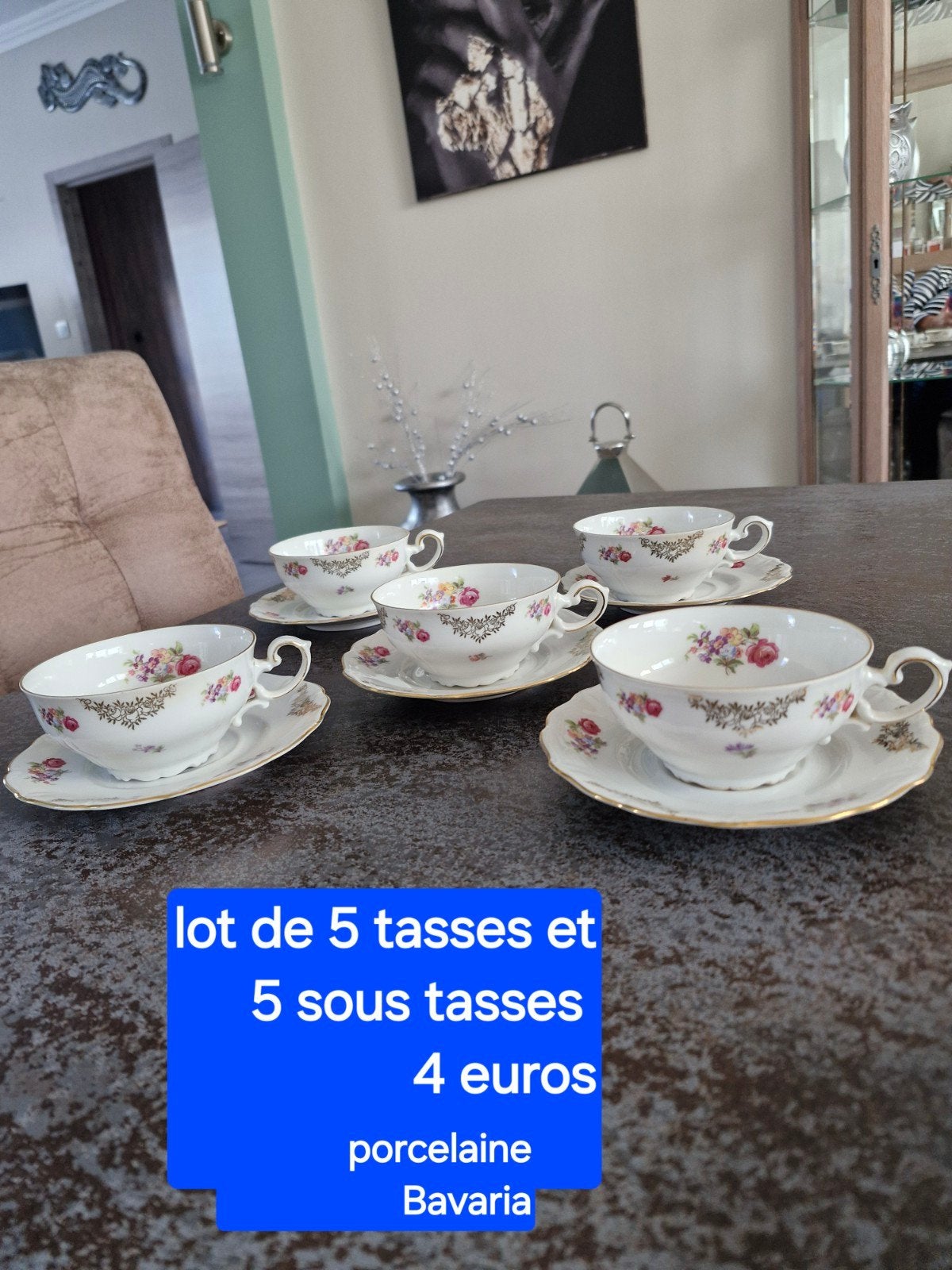 Set van 5 Bavaria porseleinen kopjes en 5 schoteltjes, Huis en Inrichting, Ophalen, Porselein