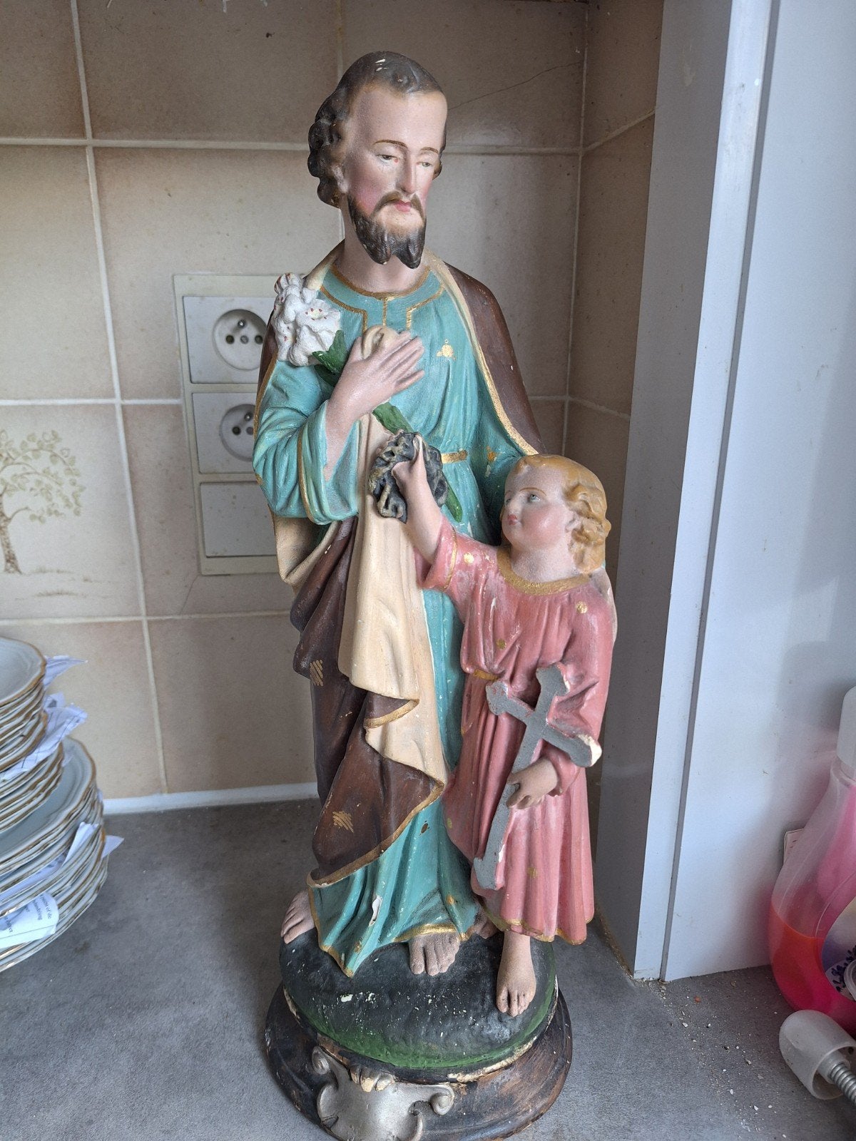 Prachtig religieus beeld St. Jozef en Jezuskind – Vintage, Ophalen