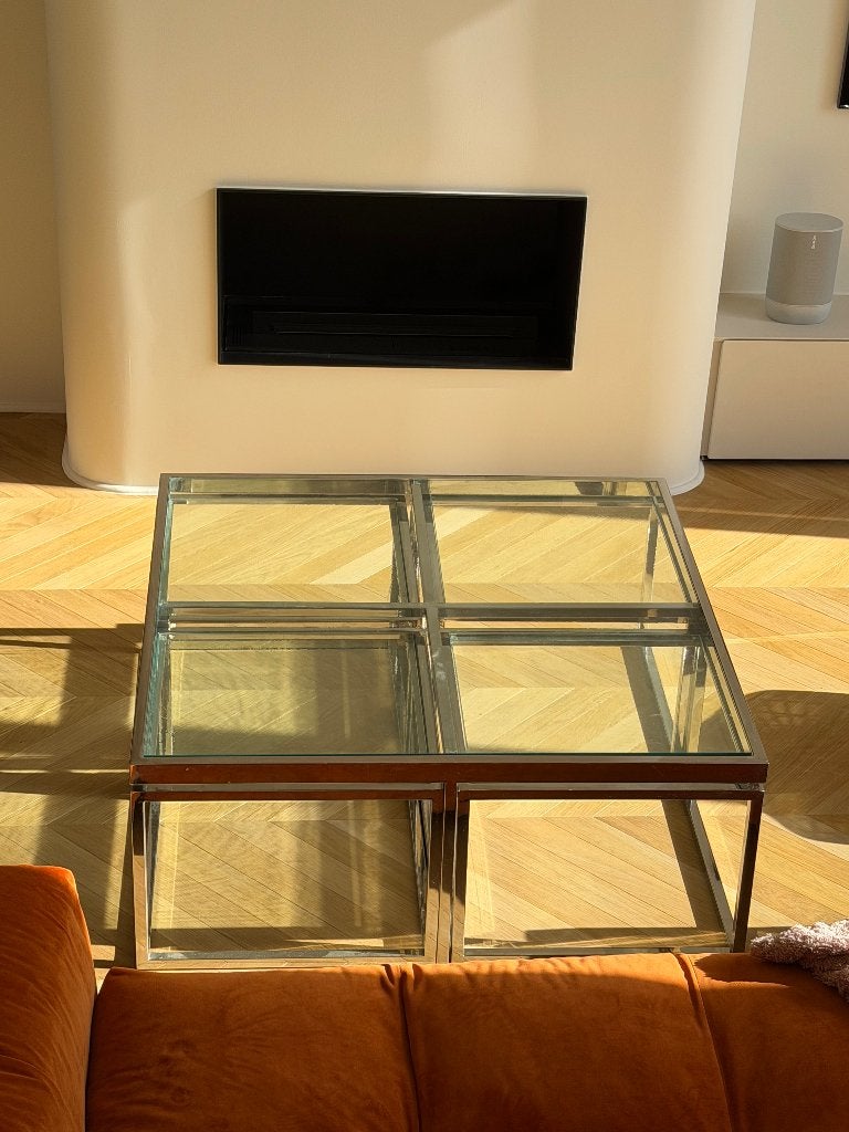 Table salon 5 100cmX100X40 Macara verre nickel, Design, 50 à 100 cm, Carré, Verre