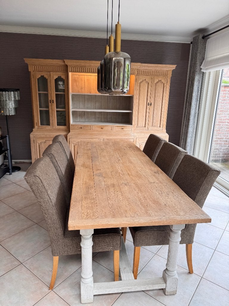 Landelijke eiken eetkamerset, Huis en Inrichting, Ophalen, Gebruikt, Landelijk rustiek cottage chic, 4 tot 6 stoelen