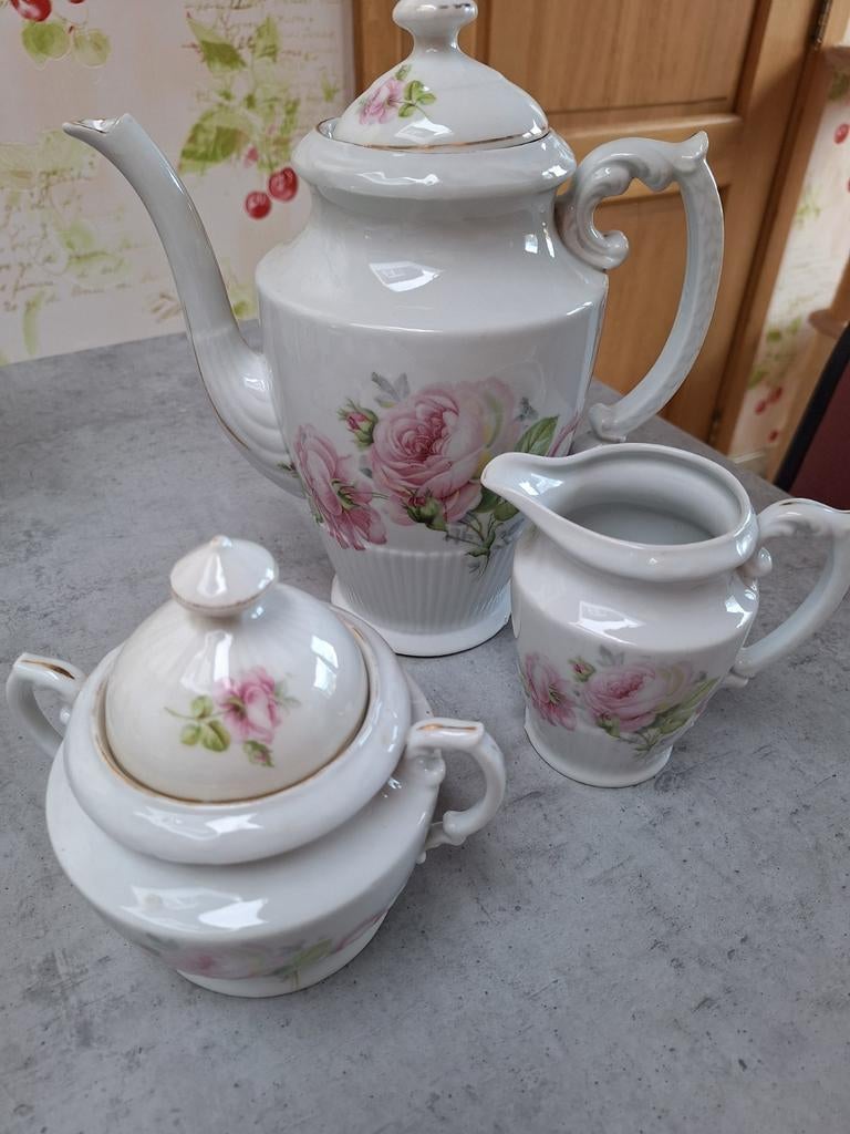 Service à café vintage avec fleurs (pivoines) 1960, Antiquités & Art, Enlèvement