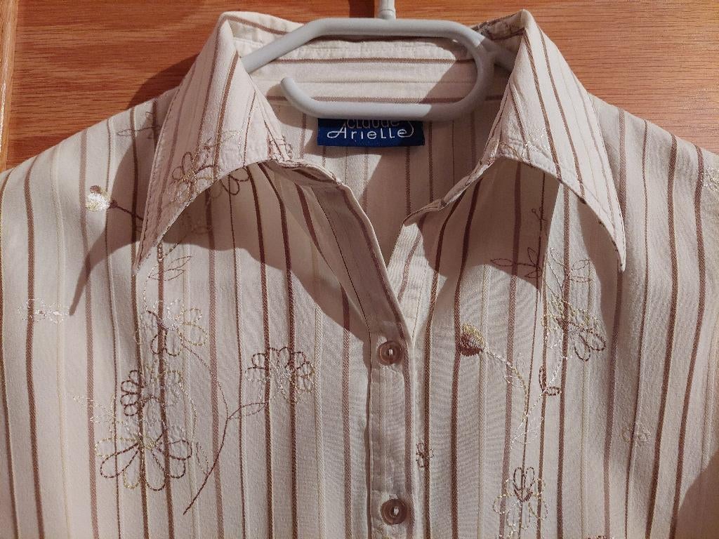 Katoenen bloes met driekwart mouw en decoratieve stiksels, Kleding | Dames, Wit, Maat 42/44 (L), Ophalen of Verzenden, Zo goed als nieuw