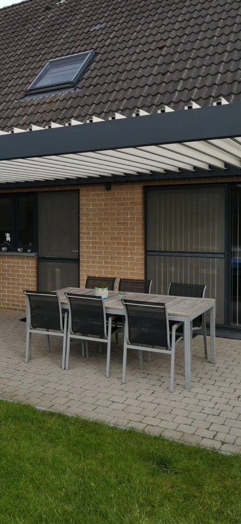 Aluminium/teak tuintafel 100x200, Tuin en Terras, Ophalen, Gebruikt, 6 zitplaatsen, Aluminium