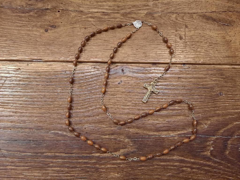 oude bruine stenen paternoster, begin 1900, Antiquités & Art, Antiquités | Objets religieux, Enlèvement ou Envoi