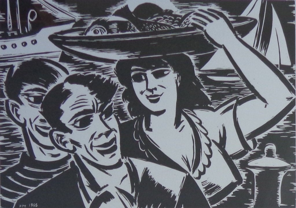 FRANS MASEREEL / MARSEILLE / ZW-W HOUTSNEDE / 55x70cm KADER, Antiek en Kunst, Ophalen of Verzenden