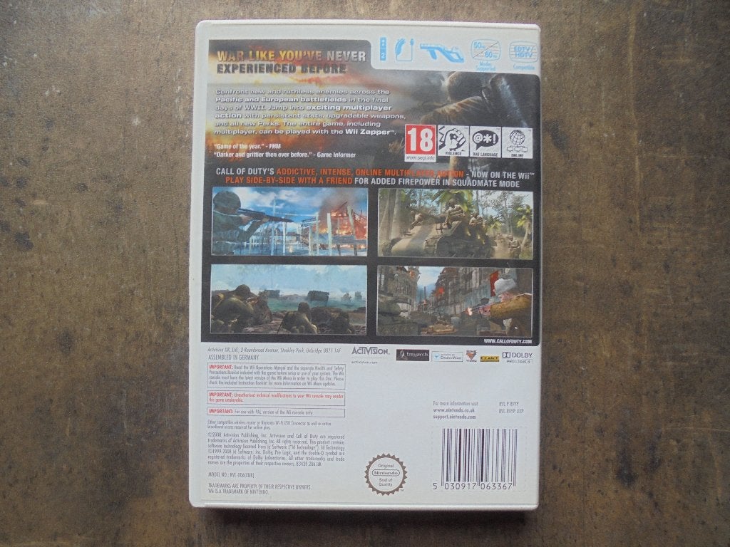 Call Of Duty World Of War voor Wii (zie foto's) II, Games en Spelcomputers, Gebruikt, Vanaf 18 jaar, Shooter, 1 speler
