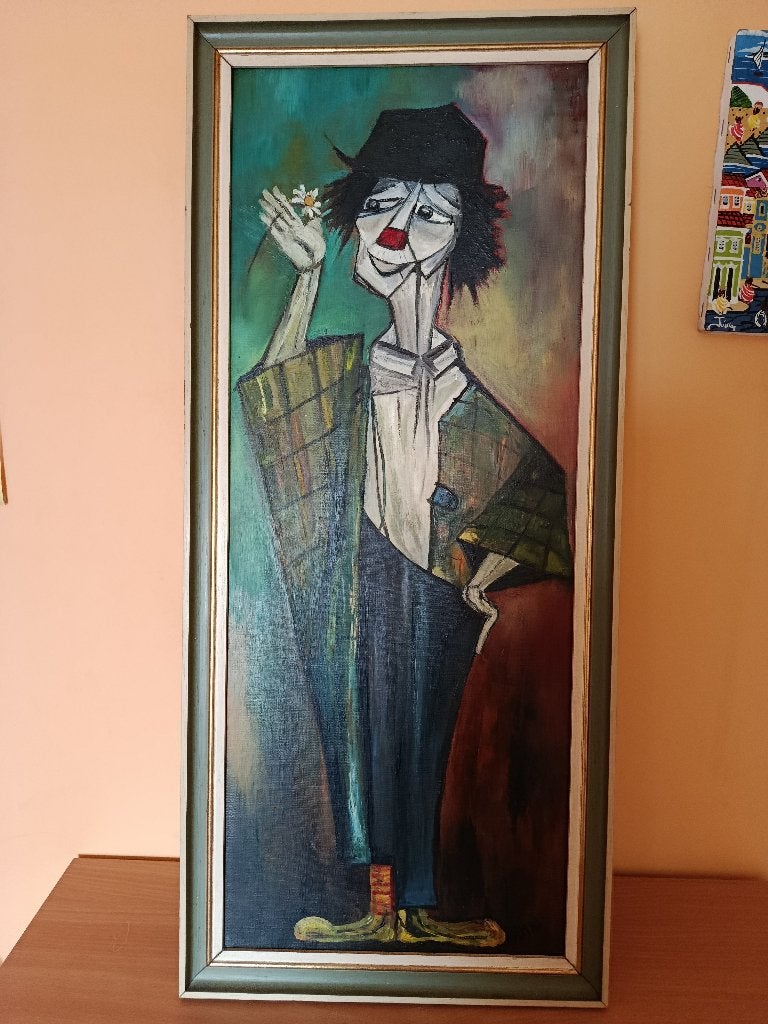 Tableau original clown, Antiquités & Art, Art | Peinture | Moderne, Autres techniques, Autres matériaux, Encadré, Enlèvement
