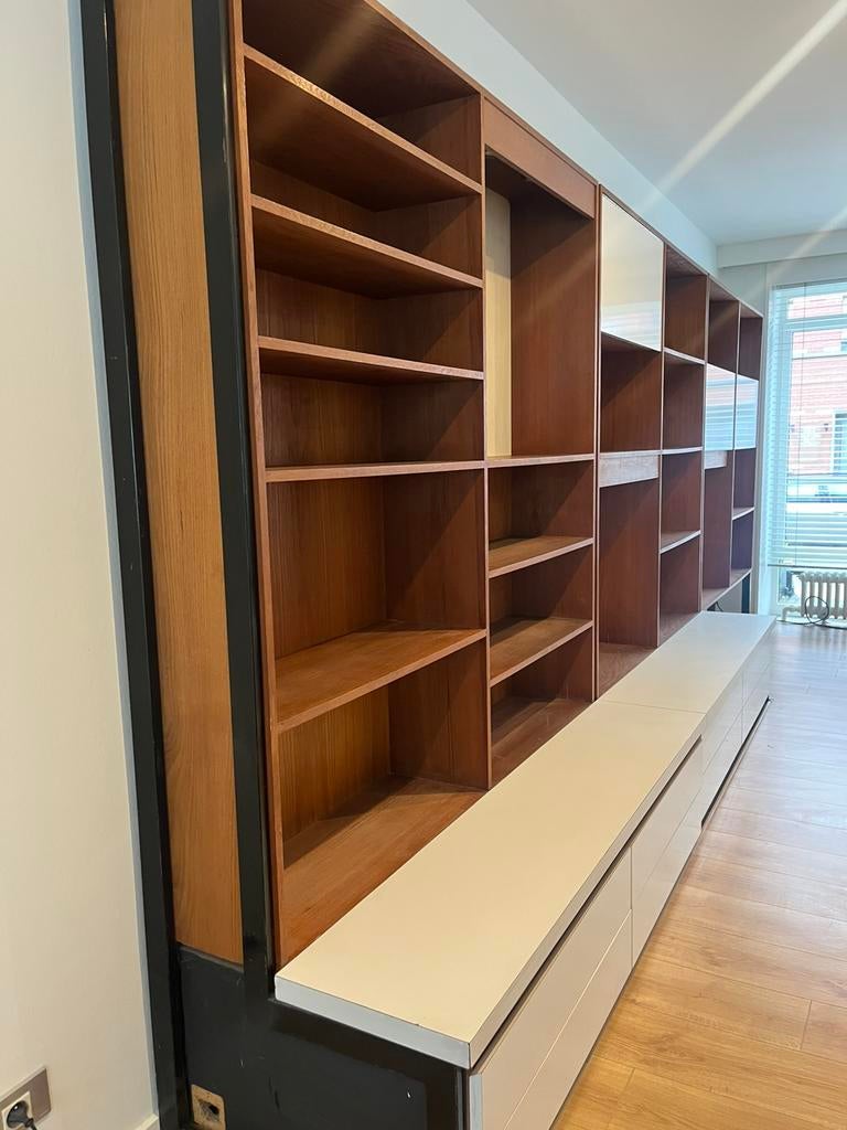 Vintage wandmeubel boekenkast Scandinavisch design/stijl, Gebruikt, 300 cm of meer, Met deur(en), 150 tot 200 cm