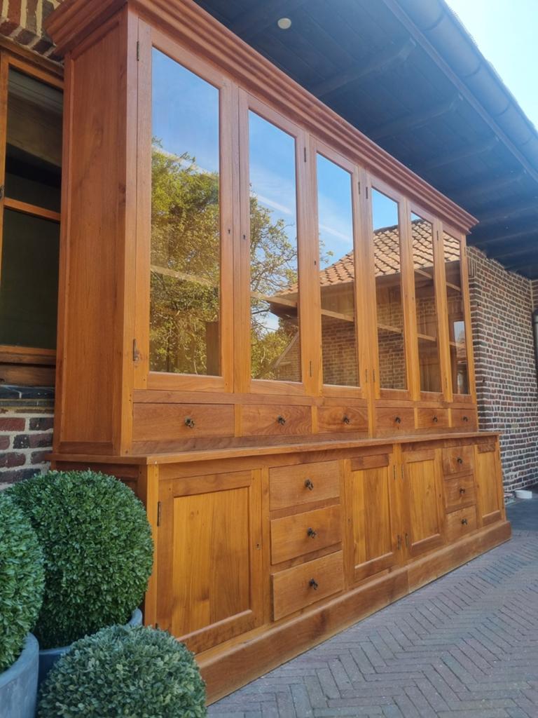 Teak xxl buffetkast/vitrinekast GRATIS LEVERING, Huis en Inrichting, Kasten | Buffetkasten, Zo goed als nieuw, 200 cm of meer