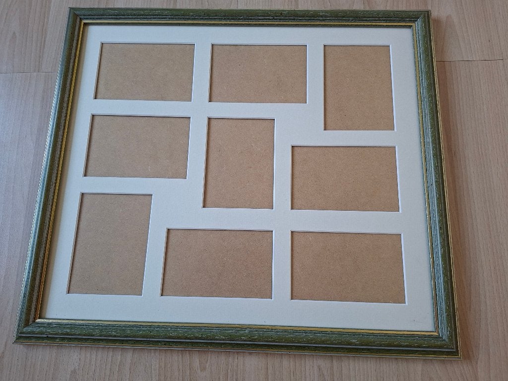 Luxe houten multi-fotokader op maat voor 9 foto's 15 x 10 cm, Audio, Tv en Foto, Ophalen, Hangend, Groen, Natuurlijk materiaal