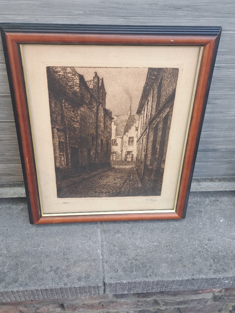 gravure ruelle signe kurt peiser, Antiquités & Art, Art | Eaux-fortes & Gravures, Gravure, Enlèvement ou Envoi