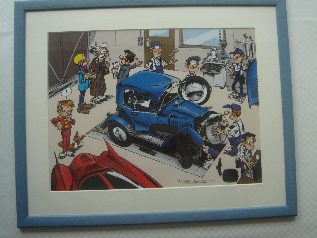 Stripframe met auto, Ophalen, Nieuw, Plaatje, Poster of Sticker