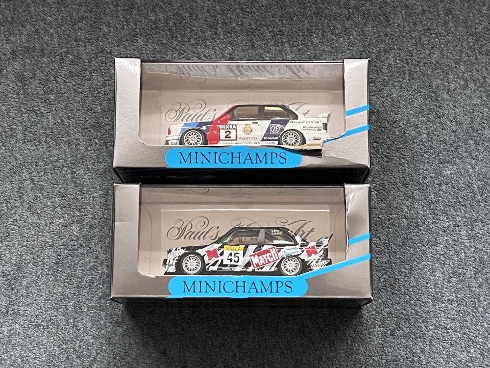 2x BMW E30 M3: DTM 1990 #2 + 24h Spa Francorchamps 1994 #45, Enlèvement ou Envoi, Utilisé, Voiture, MiniChamps