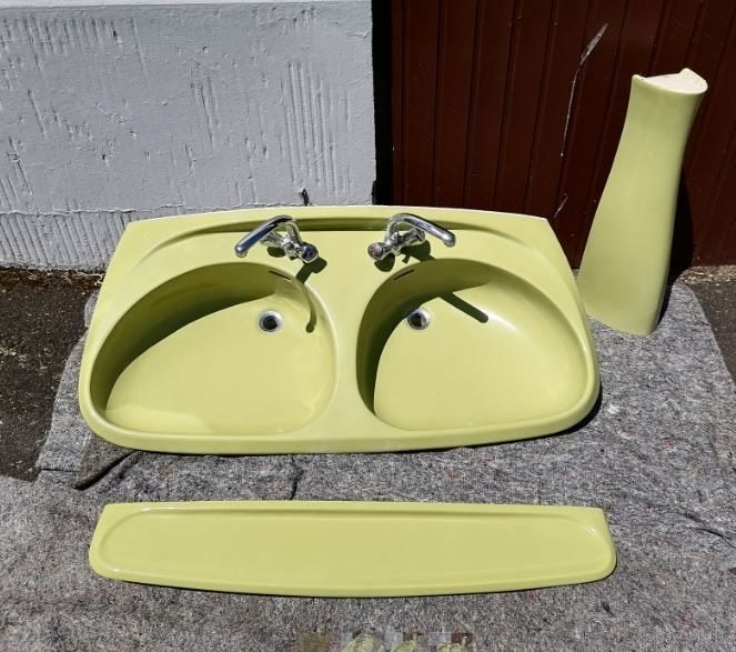 vintage dubbele wastafel lavabo Ideal Standard 1970, Bricolage & Construction, Enlèvement, Comme neuf, Pierre, Lavabo