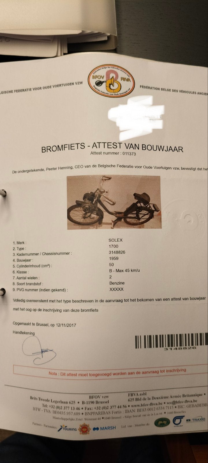 Solex 1700
Papieren aanvraag tot inschrijvi, Fietsen en Brommers, Ophalen, Gebruikt