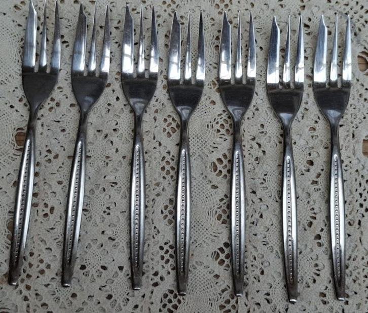 7 Vintage gebaksvorkjes, Esmeyer 18/10, Huis en Inrichting, Keuken | Bestek, Gebruikt, -, -, Ophalen of Verzenden