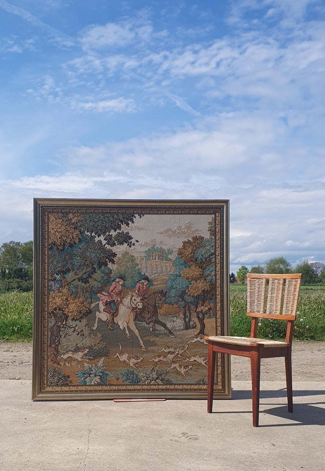 vintage grote Gobelin paarden 137 x 136 cm, Antiek en Kunst, Ophalen