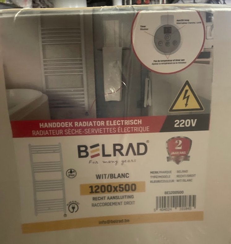 NEUF – Radiateur Sèche-Serviettes Électrique BELRAD 1200x500, Ophalen, 500 tot 800 watt, Radiator, Nieuw