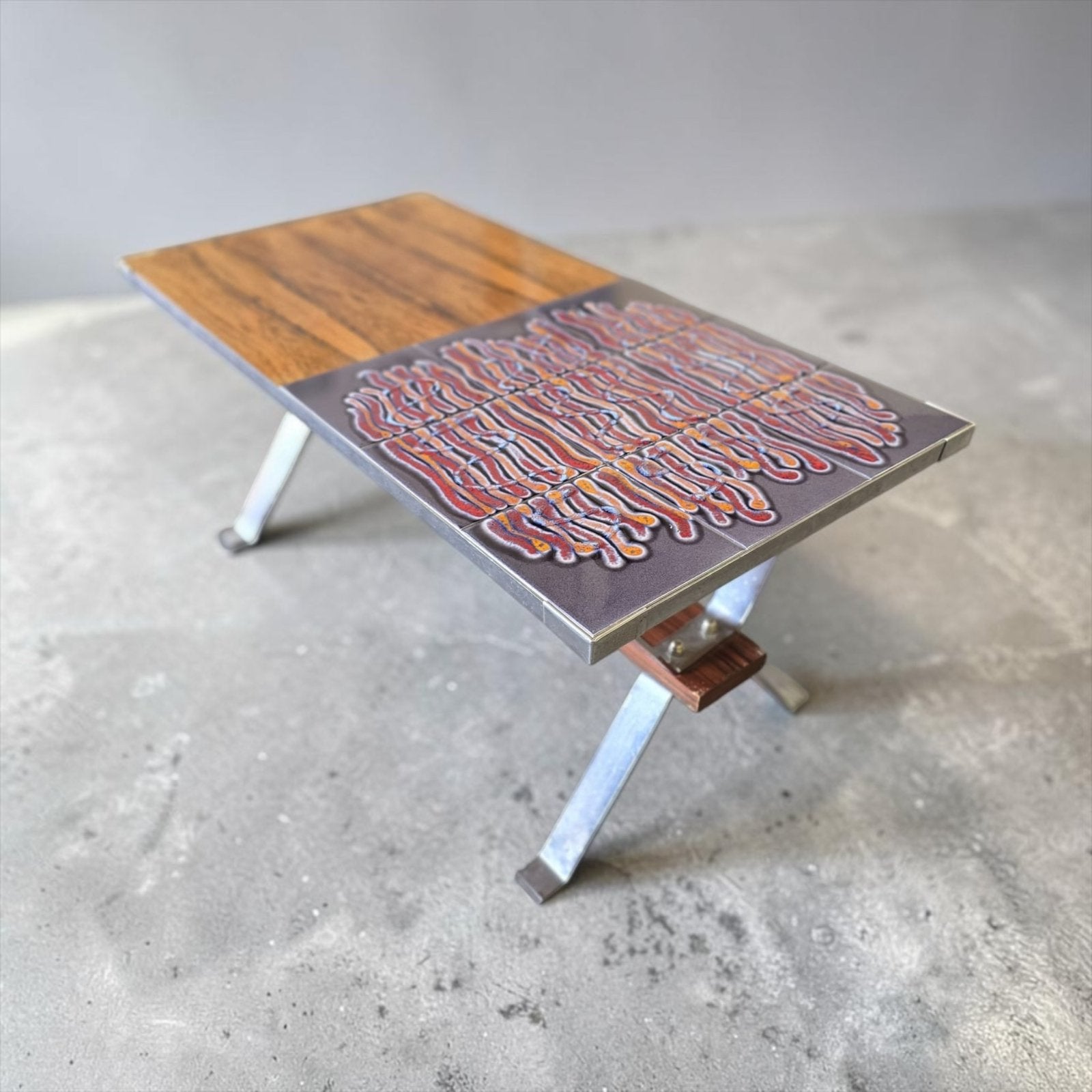 Vintage chromen coffee table /salontafel met keramiek accent, Ophalen of Verzenden