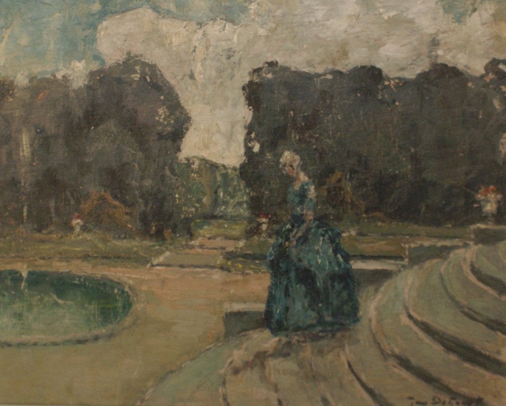 Jan De Graef (1877-1952): Dame op de trappen (66 x 56 cm), Enlèvement ou Envoi, Signé, Peinture à l'huile, Fleurs