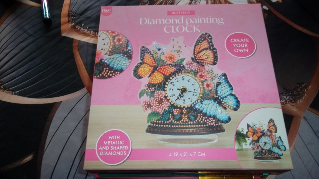 diamond painting klok met vlinders, Ophalen, Zo goed als nieuw, Diamond painting