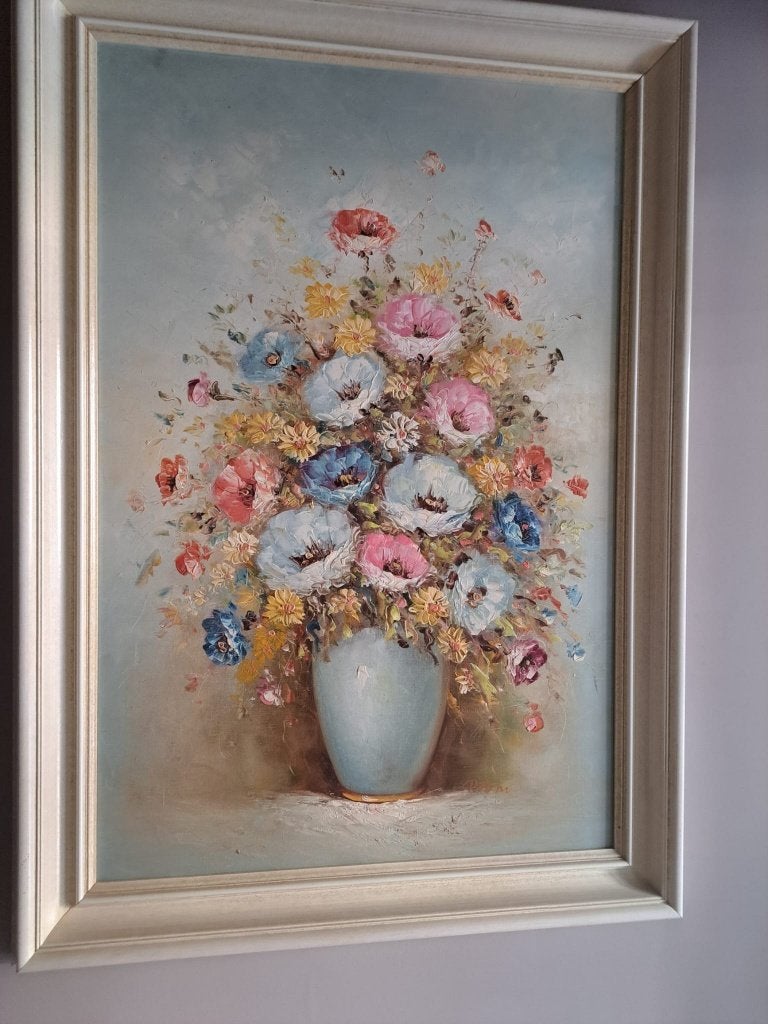SCHILDERIJ BLOEMMOTIEF, Antiquités & Art, Art | Peinture | Classique, Œuvre originale, Peinture à l'huile, Enlèvement, Autres styles