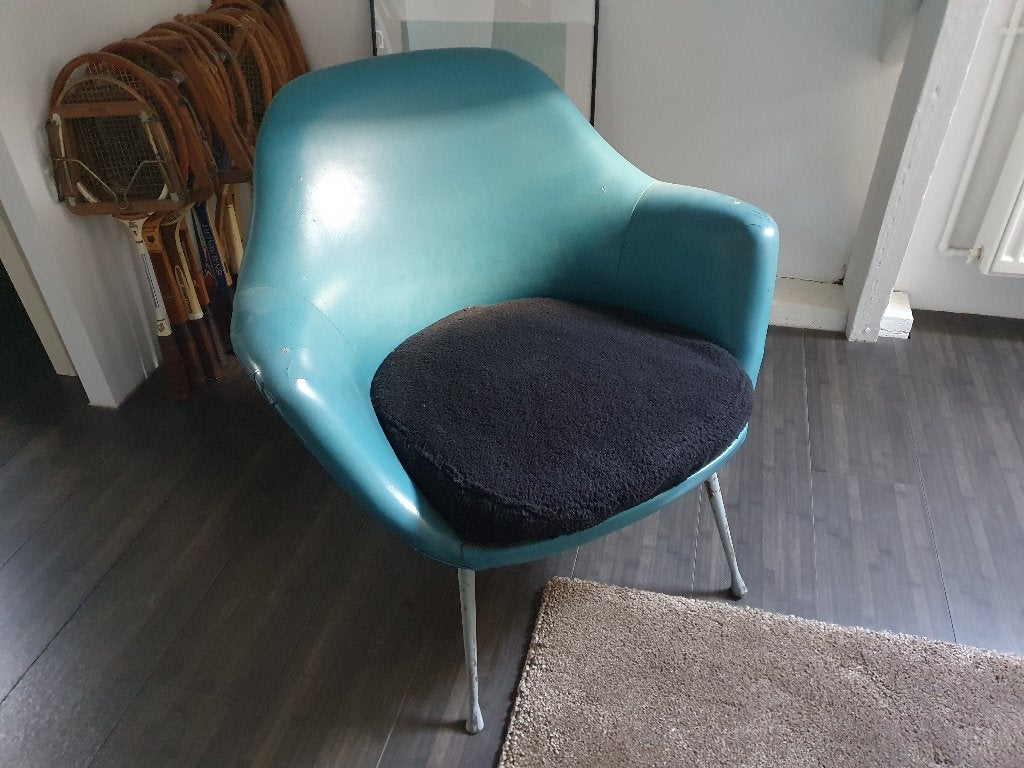 Fauteuil vintage 70s bleu, Maison & Meubles, Enlèvement, Utilisé, Cuir