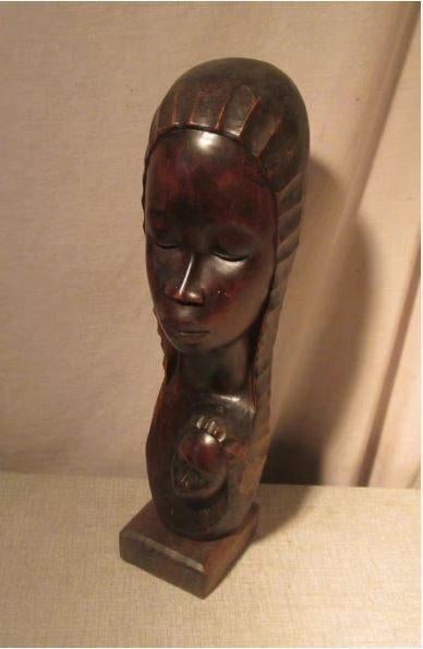 Prachtig Houten Beeld 'Moeder en Kind' - Kanu - 34cm, Antiek en Kunst, Ophalen of Verzenden