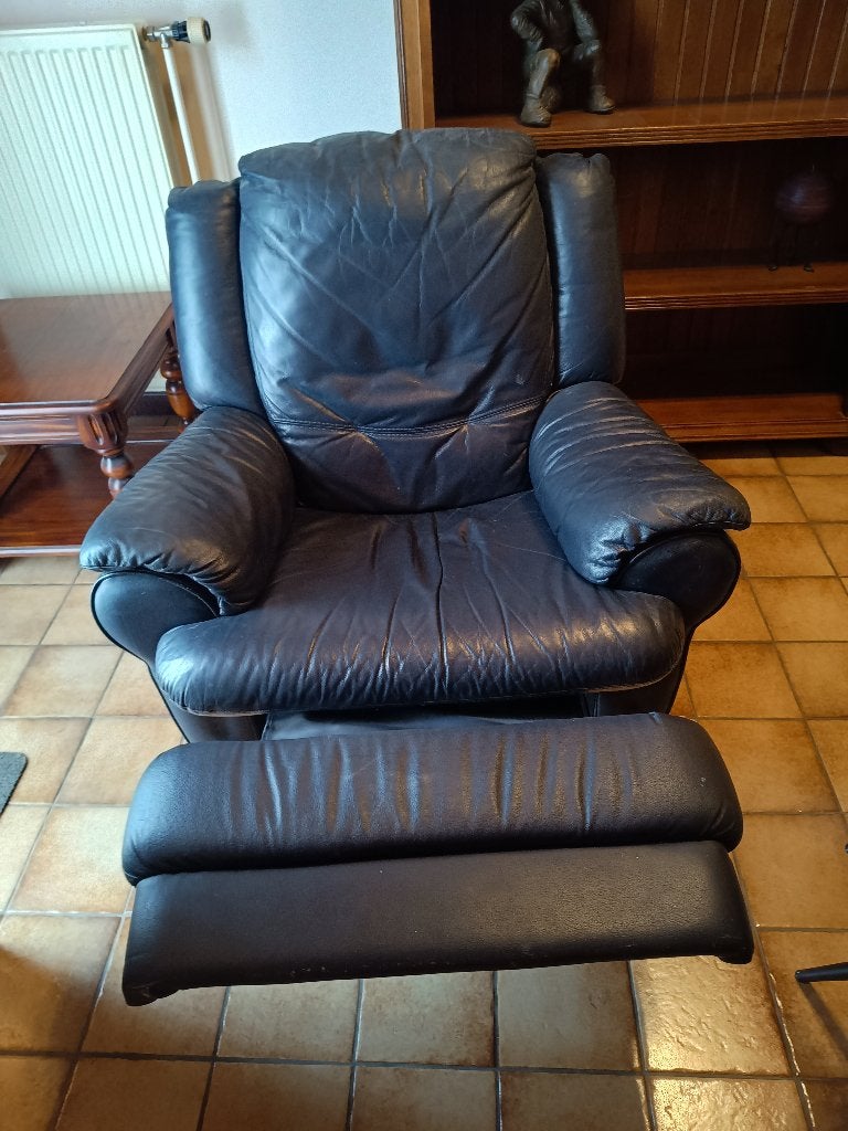 fauteuils leder donker blauw, Ophalen, Gebruikt, 50 tot 75 cm, Leer