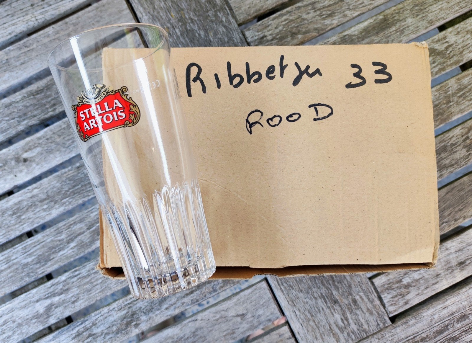 Stella 33cl ribbel glazen, Verzamelen, Ophalen, Stella Artois