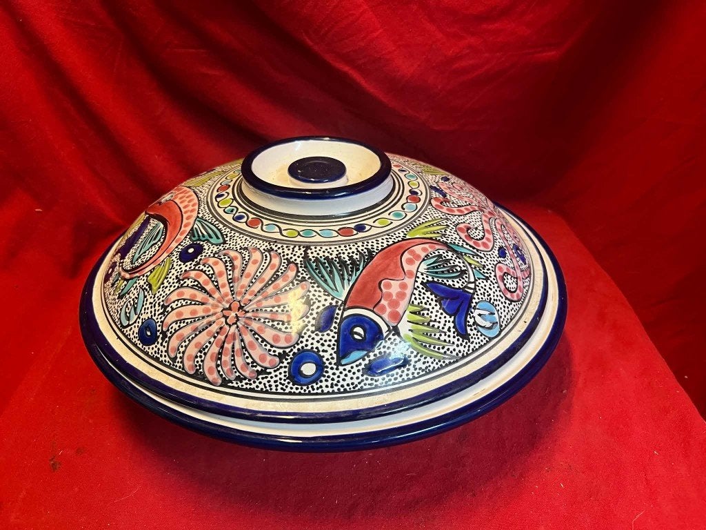 Grand tajine peint à la main, Enlèvement, Comme neuf, Pierre/céramique, Tajine
