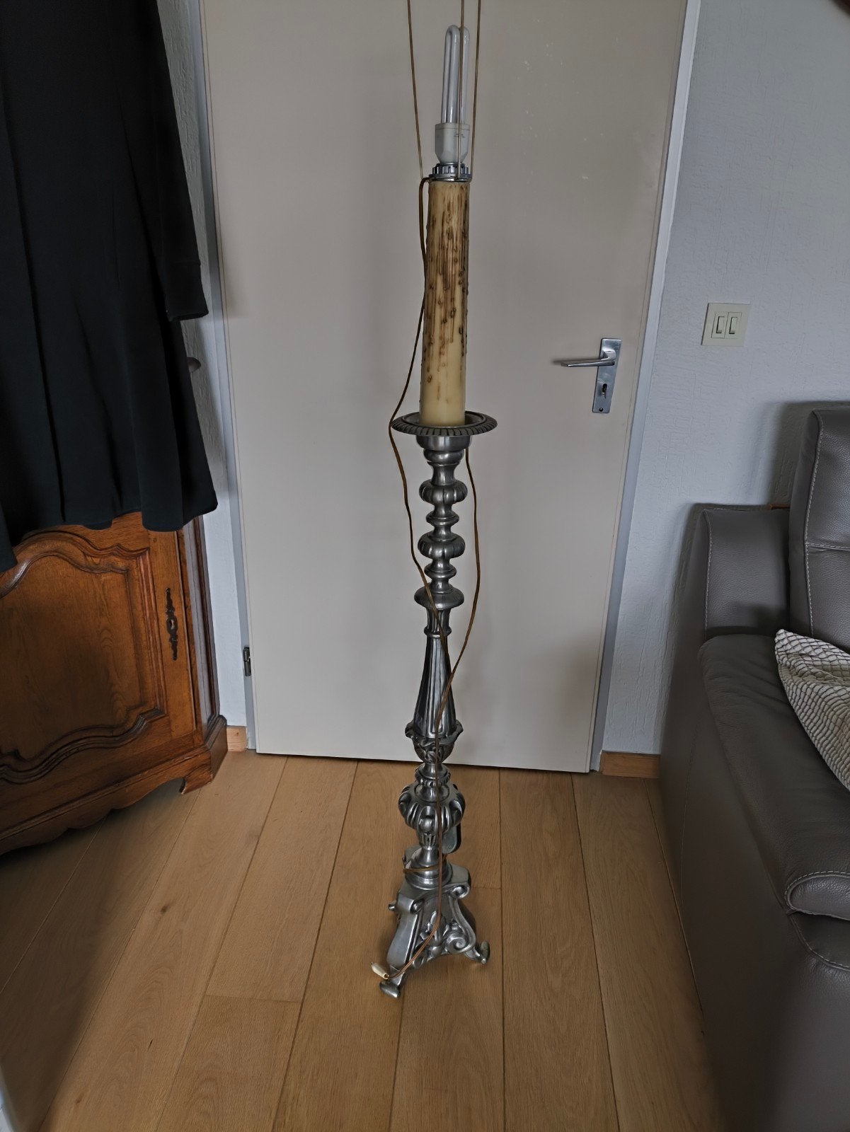 tinnen vloerlamp., Huis en Inrichting, Lampen | Vloerlampen, Ophalen, Gebruikt, 100 tot 150 cm, E27 (groot)