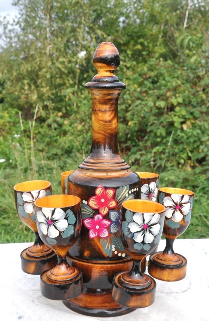 service a liqueur décoratif en bois peint main, Autres styles, Bois, Enlèvement ou Envoi, Autres sujets