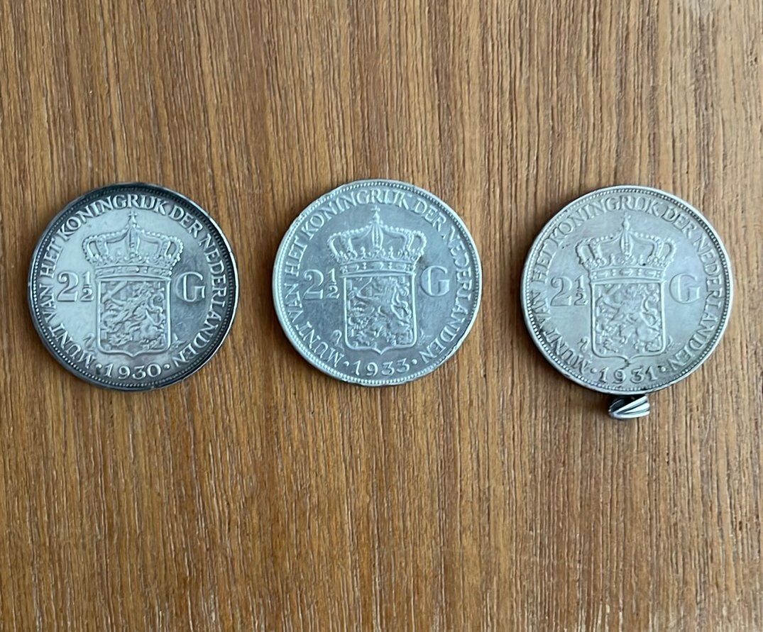 Lot de 3 pieces en argent Pays-Bas (rijksdalder/2,5 guldens), Timbres & Monnaies, Enlèvement ou Envoi, 5 florins, Argent