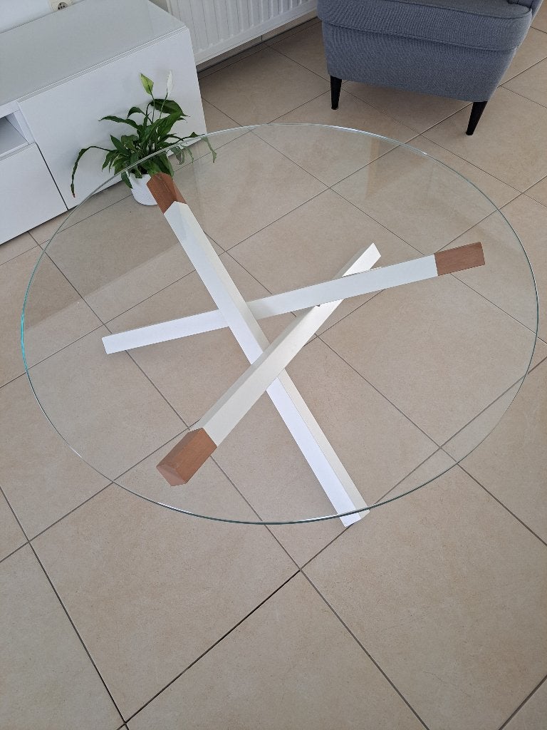 Salontafel rond met glazen blad (diameter 120cm), Huis en Inrichting, Tafels | Salontafels, Ophalen, Gebruikt, Design, Rond