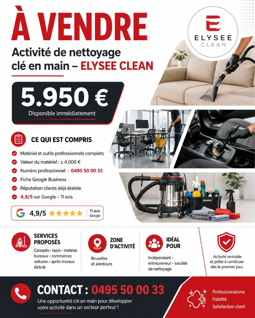 Entreprise de nettoyage à reprendre + outils a Bruxelles, Enlèvement
