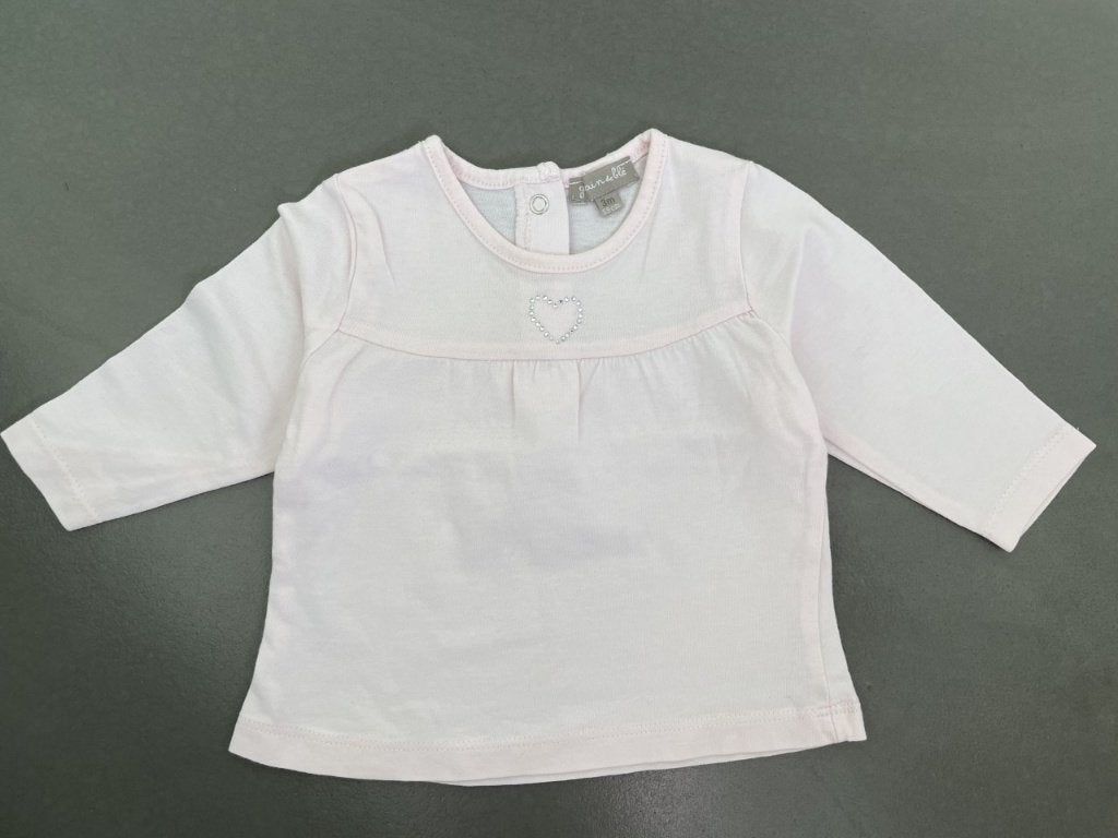 Zachtroze t-shirt maat 62 met hartje glitters, Meisje, Zo goed als nieuw, Shirtje of Longsleeve, Grain de ble