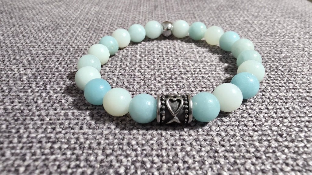Bracelet Femme Pierre Naturelle (Amazonite), Neuf, Enlèvement ou Envoi, Avec bracelets à breloques ou perles, Acier