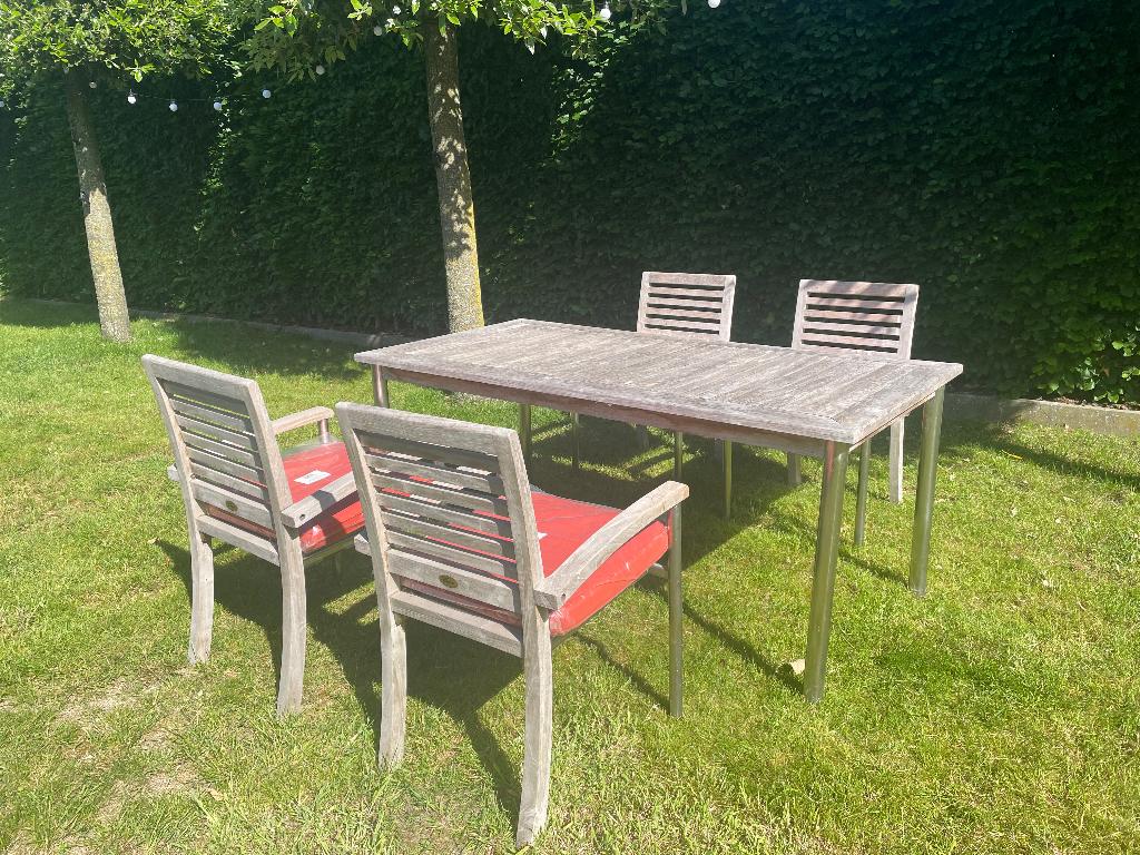 Houten tuinset met 4 stoelen, Tuin en Terras, Ophalen, 4 zitplaatsen, Gebruikt, Teakhout