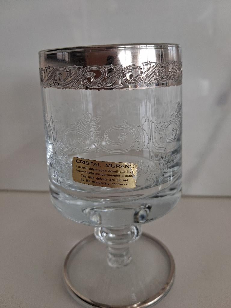 6 murano glazen met platina rand, Verzamelen, Ophalen of Verzenden, Nieuw, Kristal, Glas of Glazen